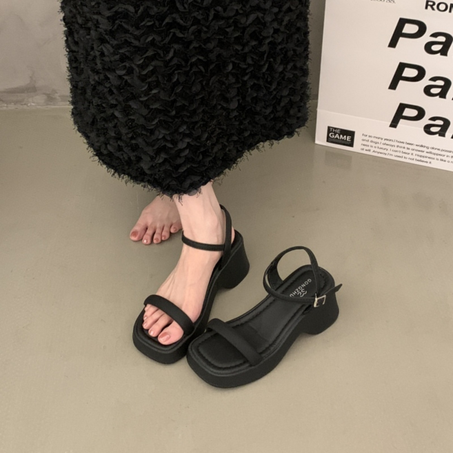 女款厚底增高涼鞋, 黑色, 36