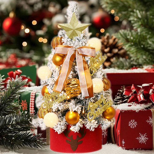 미니 크리스마스 세트 + LED 조명 다양한 정교한 액세서리와 받침대 포함 와인 레드와 샴페인 골드 컬러 진한 크리스마스 분위기(트리 본체는 모두 녹색) 0.8m, 샴페인와인 풀세트