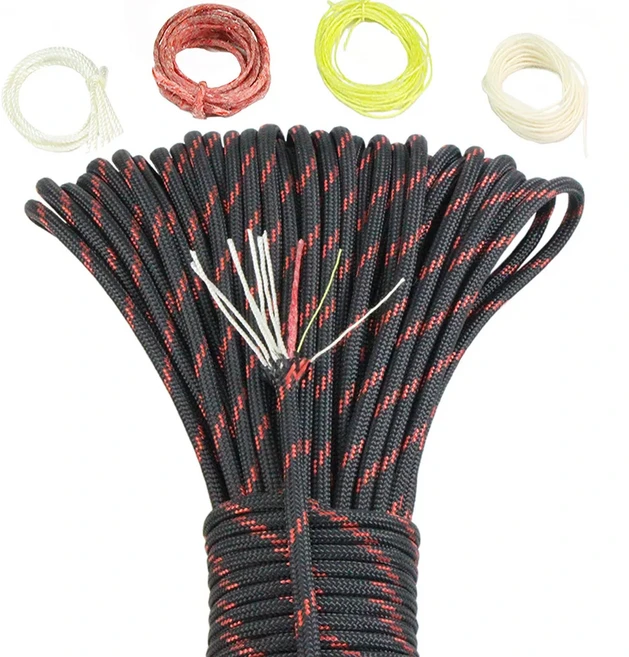 Noble Eagle 야외 캠핑 생존 도구 PE 파이어 로프 낚시 코튼 라인 낙하산 하이킹 25FT 7 5M 550 10 코어 파라코드 4mm, 10X-25FT Black Red