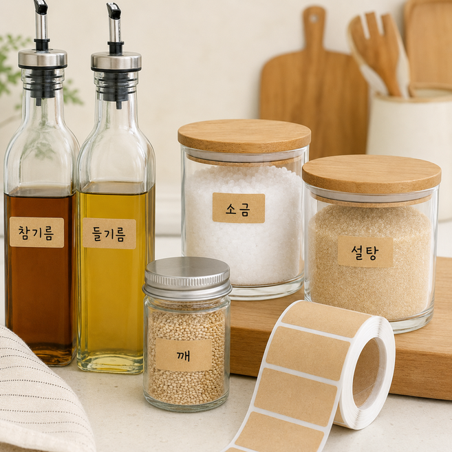 주방 깔끔 정리 크라프트 라벨 스티커 790매, 1세트, 790개입, 크라프트 3x1.5cm