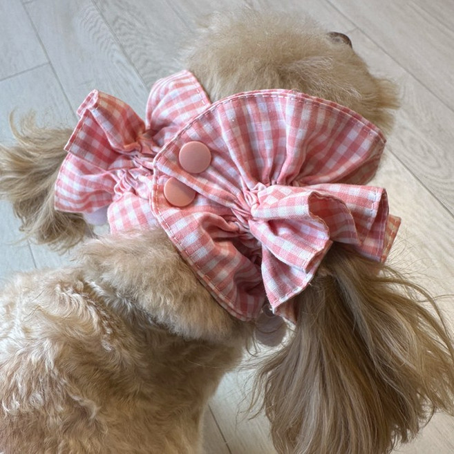 아엠댕댕 프릴체크 이어슈슈 강아지 귀통풍 스누드 염증밴드 귓병예방, 1개, 핑크체크