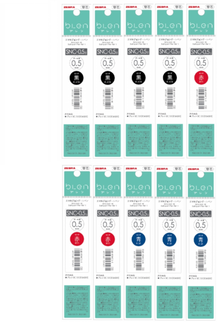 제브라 블렌 3색 리필심 SNC-0.5mm, 1팩, 블랙4블루3레드3