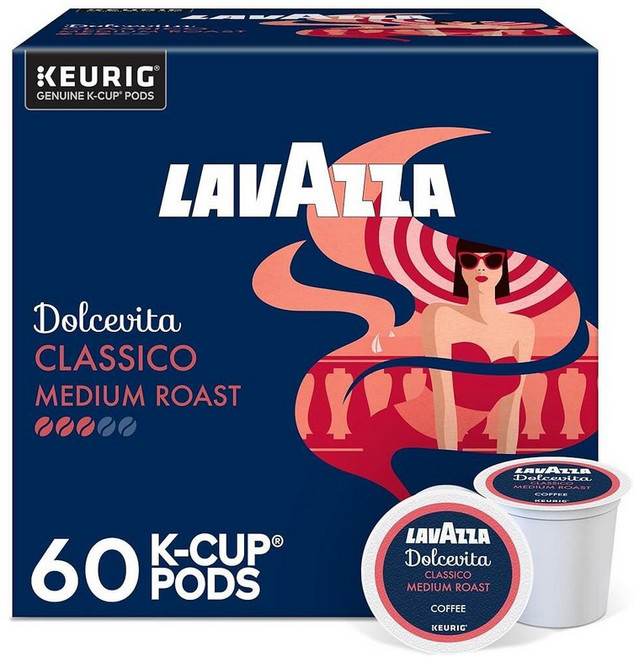 Lavazza 큐리그 브루어용 클래시코 1인용 커피 K-컵 캡슐 미디엄 로스트 10개입 6박스, 99g