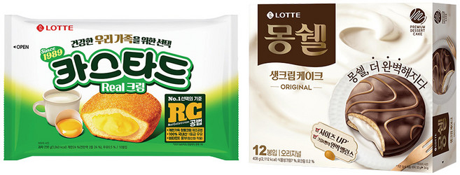 롯데 인기파이 간식 2종 세트 (카스타드+몽쉘 크림), 2세트, 408g