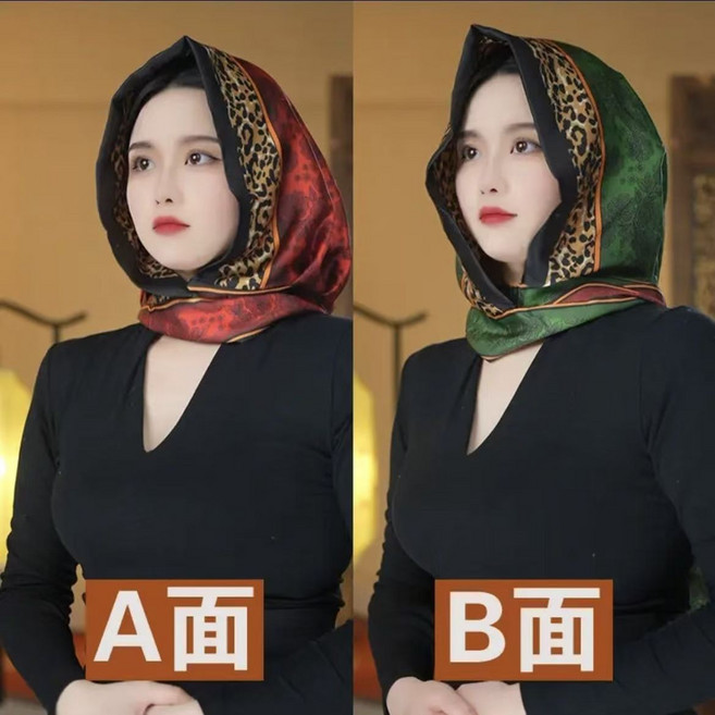雙層雙面絲巾帽 防曬遮陽包頭帽 薄款透氣飄帶帽 春夏時尚優雅女生漁夫帽 多用休閒配件 台灣流行款 #紅綠豹紋 #均碼