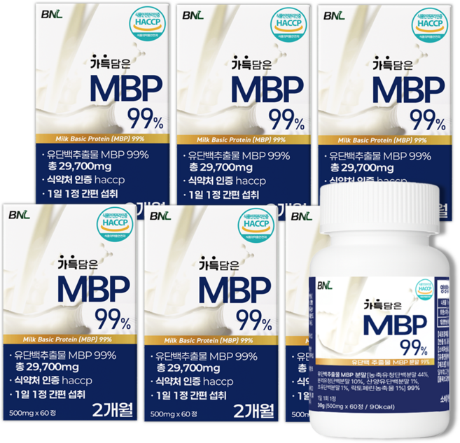 MBP 유단백추출물 정 엠비피 MBP 식약청 HACCP 인증 100% 정품 네덜란드 산 산양유 초유 단백질, 6개, 60정