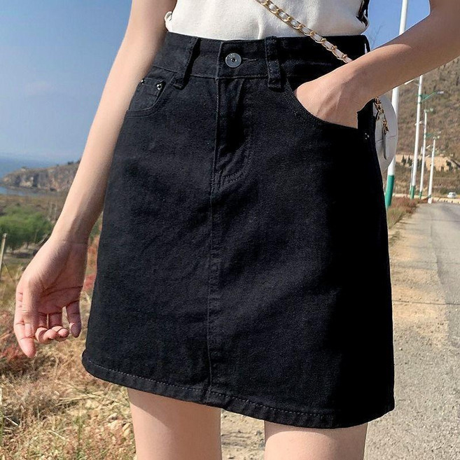 復古高腰牛仔裙 中長款開叉半身裙