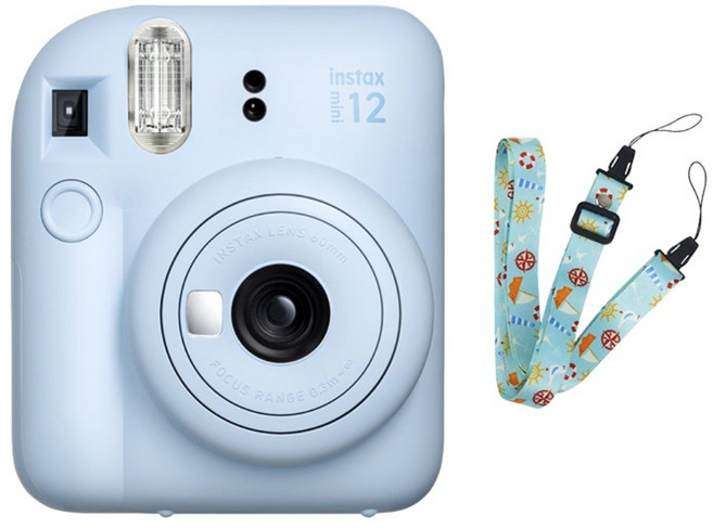후지 인스탁스 미니12 즉석카메라+스트랩, 파스텔블루+블루, 1세트