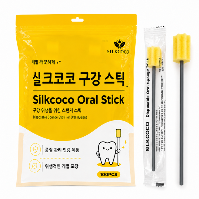 실크코코 구강 스펀지 스틱 칫솔, 1개, 100개입