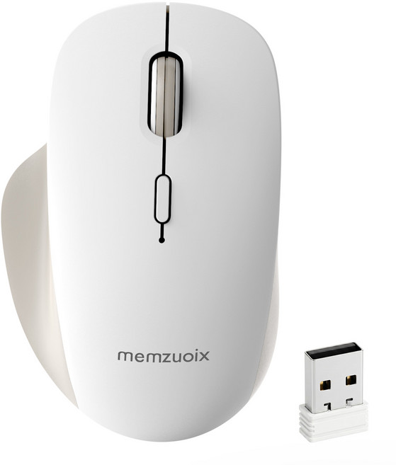 Memzuoix 초경량 듀얼모드 블루투스 무소음 멀티 무선 마우스 인체공학 2.4ghz 무선마우스, 화이트, WM-225GD