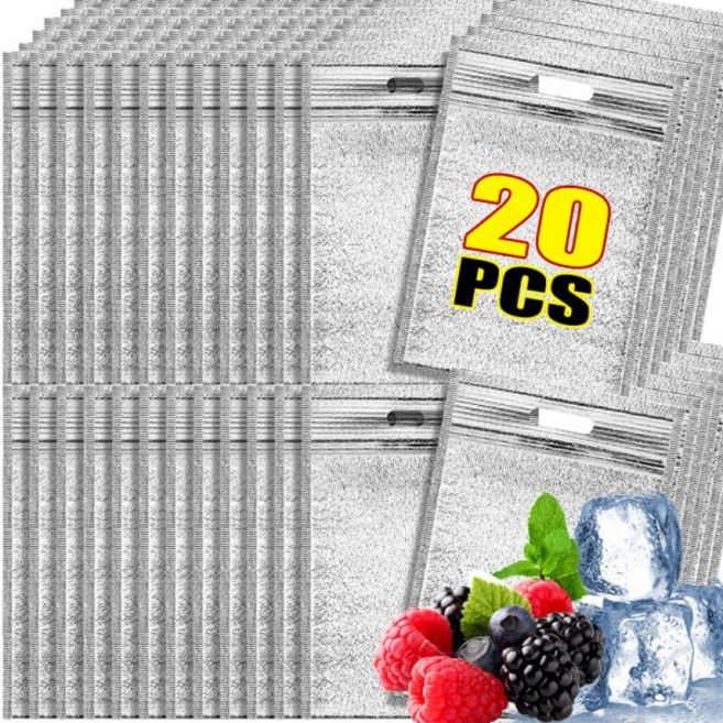 1/20pcs 알루미늄 호일 절연 얼음 가방 피크닉 열 쿨러 재사용 가능한 점심 스낵 도시락 보관 주머니 음식, 01 20x30cm, 05 20PCS