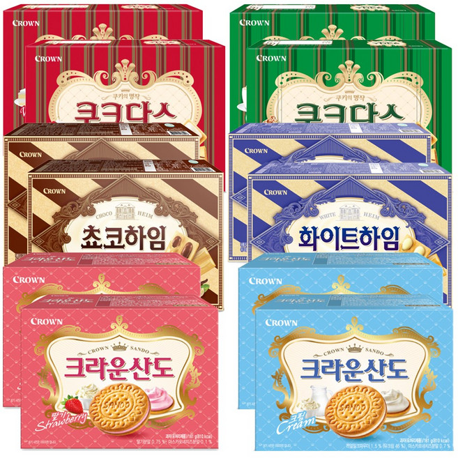 쿠크다스 화이트2+커피2/하임 초코2+화이트2/산도 크림2+딸기2, 1세트, 128g