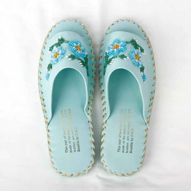 거실화 구슬봉합 여성 가죽실내슬리퍼 8color, 3.라이트블루, 1개