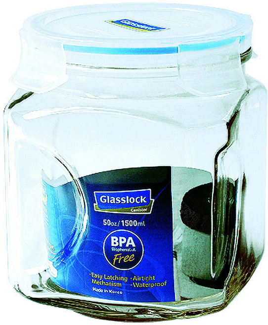 글라스락 사각 밀폐유리병 1.5L 원두 캐니스터 수제청 매실청병 담금주병, 2개, 2개