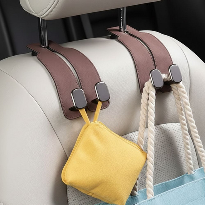 유또 자동차 가방 옷걸이 헤드레스트 걸이, 브라운, 2개
