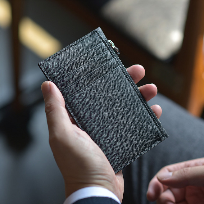 어버너 소가죽 슬림 지퍼 카드 동전 지갑