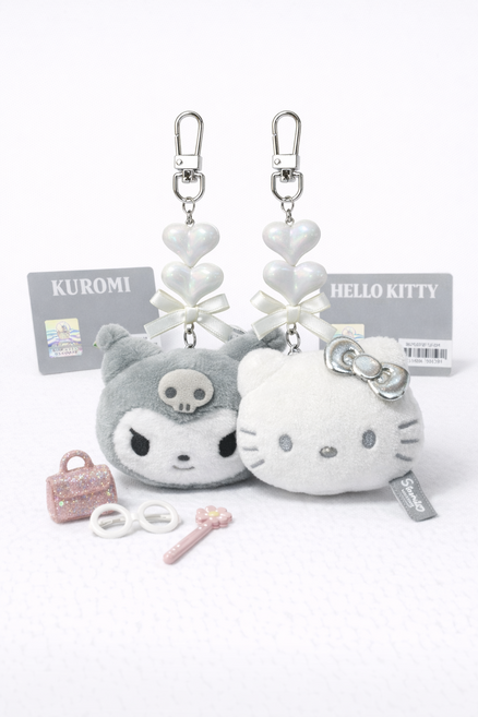 (정품)프리미엄 산리오 페이스 봉제 키링 + 하트 리본 참 키체인