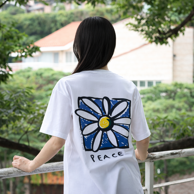 차르미콜 데이지 프린팅 남녀공용 순면 반팔 티셔츠