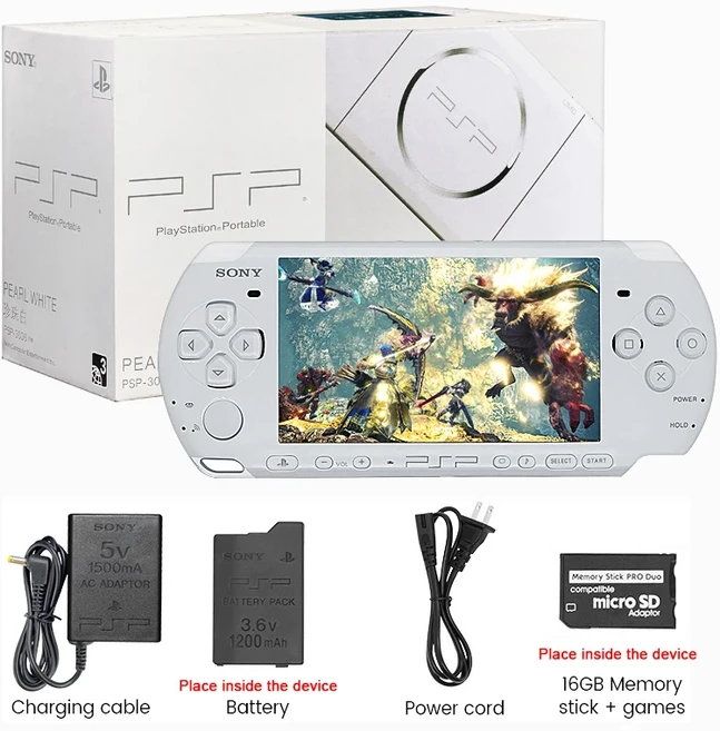 소니 호환 PSP 3000 플레이스테이션 포터블 (PSP-3006) 콘솔 휴대용 게임기 크리스마스 선물 (+ 게임), 04 White