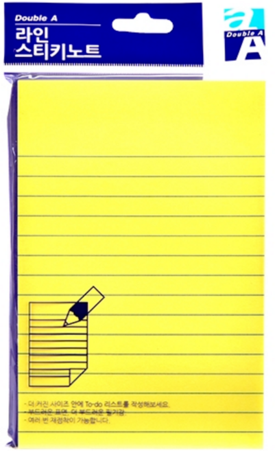 더블에이 라인 스티키노트 옐로우 100매 점착메모지, 01 세로(150x101mm) 20개