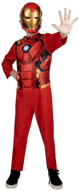 마블 아이언맨 공식 청소년 할로윈 코스튬 - 프린트 디자인과 플라스틱 마스크가 있는 프리미엄 품질 원단 점프수트 (L) 레드