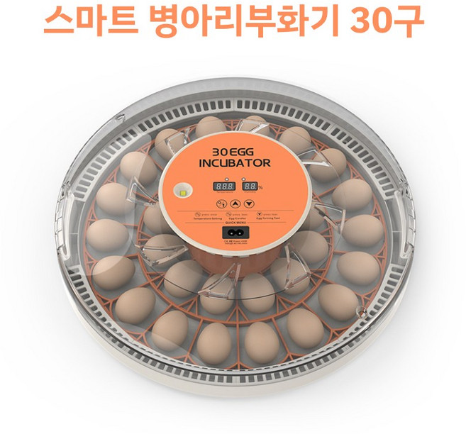30구 병아리 부화기 스마트 자동전란 온도 조절제어 자동회전 메추리 오리 조류 부화, 1개, 오렌지 30구