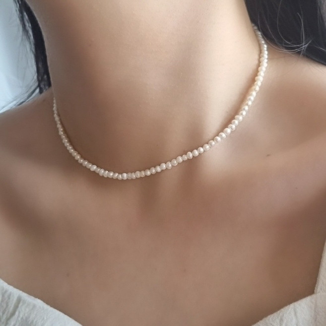 3mm 담수 진주 목걸이 못난이 천연 밥풀 초커 목걸이