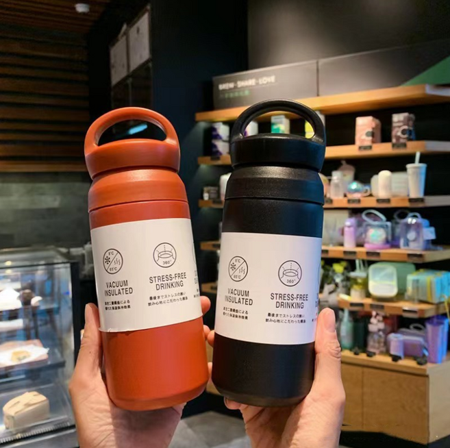 304 스텐 손잡이 텀블러 스탠텀블러 보온 보냉 진공 350ml 500m, 1개, 블랙