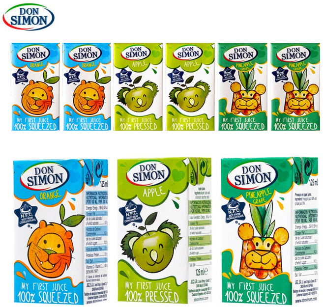 예이니식품 돈시몬 착즙주스 오렌지125ml 3개+사과125ml 3개+파인애플 백포도125ml 3개 (총9개) 어린이음료수생과일, 125ml, 1세트