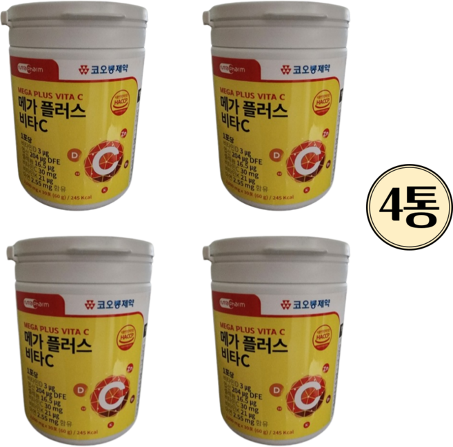 코오롱제약 메가 플러스 비타C 30포 비타민D 엽산 셀레늄 비타민C 비타민K 아연, 4개, 60g
