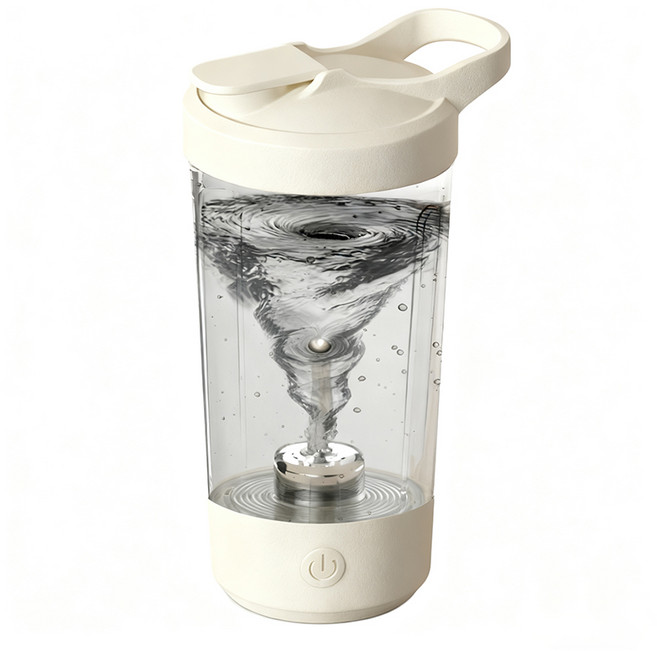 자동 쉐이커 보틀 강력 회전 눈금 표시 믹스컵 충전식 오토쉐이커 텀블러 휴대용 대용량 400ml, 화이트, 1개