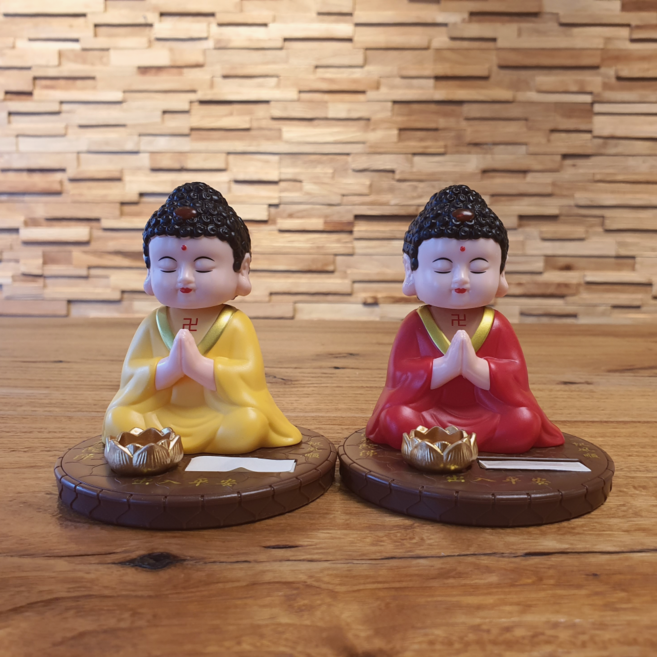 소형 부처님 2종 세트 태양열, 1세트, 빨강+노랑