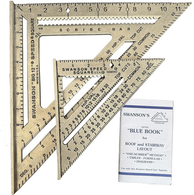 SWANSON TOOL CO. INC SW1201K 밸류 팩 7인치 스피드 스퀘어 및 빅 12 스퀘어(레이아웃 바 없음) 블루북 포함 배송, 7" & 12" (inches) Combo