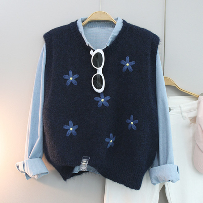 달콩 여성 봄니트 베스트 미니플라워니트조끼