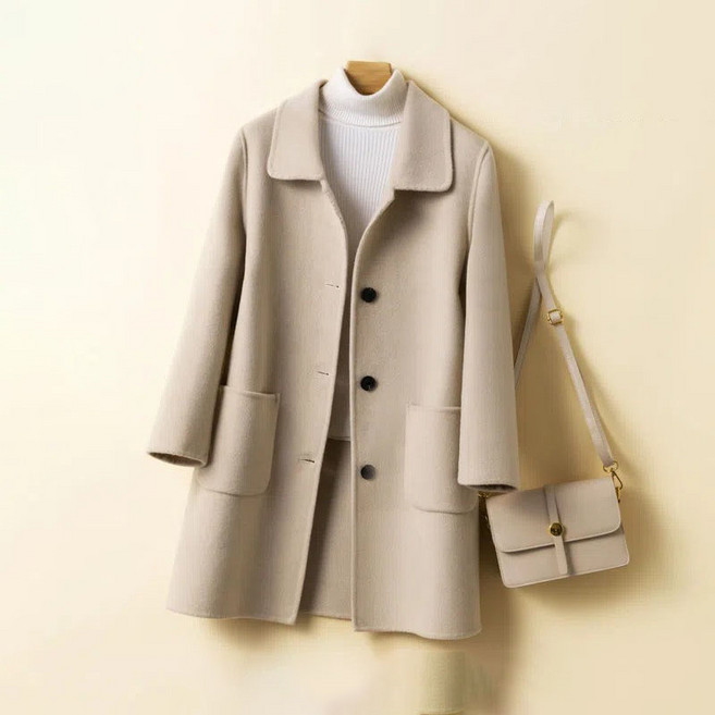 AOKADA 여성 봄 가을 루즈핏 카라넥 모직 데일리 정장 하프 코트