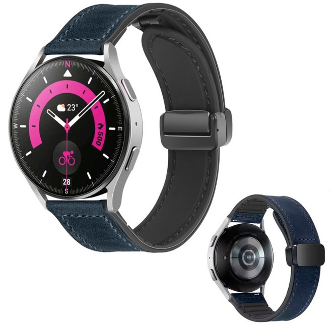 포스워백 갤럭시워치 호환 스트랩 마그네틱 자석 가죽 스트랩, 1개, 블루