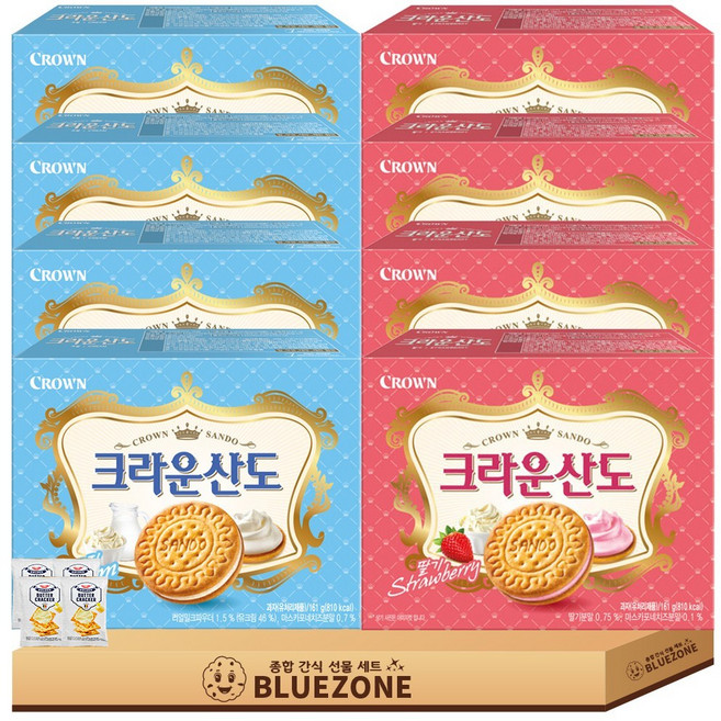 [블루존] 크라운 산도 곽과자 세트 크라운산도 딸기161g 4개 크림 161g 4개 버크 20g 4개, 1박스, 161g