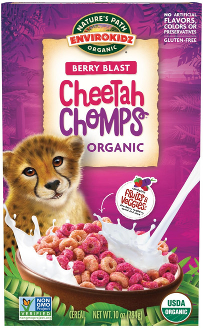 엔바이로치타 촘프 베리 블라스트 유기농 시리얼 10 Oz Enviroz Organic Cheetah Chomps Cereal 10 oz (Pack of 1) Berry Bl, 283.5g, 1개