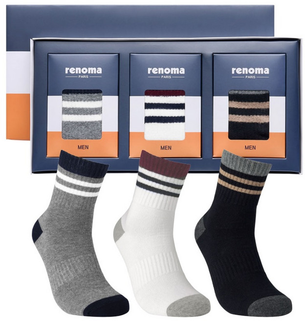 레노마 캐주얼 양말선물세트 답례품 선물용 남성 여성3족 스포츠양말세트, 선택1) 캐주얼 남성3족, 1개