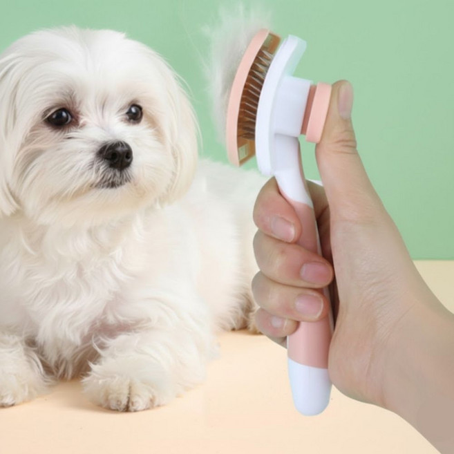 온디포 고무헤드 원터치 반려동물 브러쉬 10.9 x 16.9cm, 1개, 살구