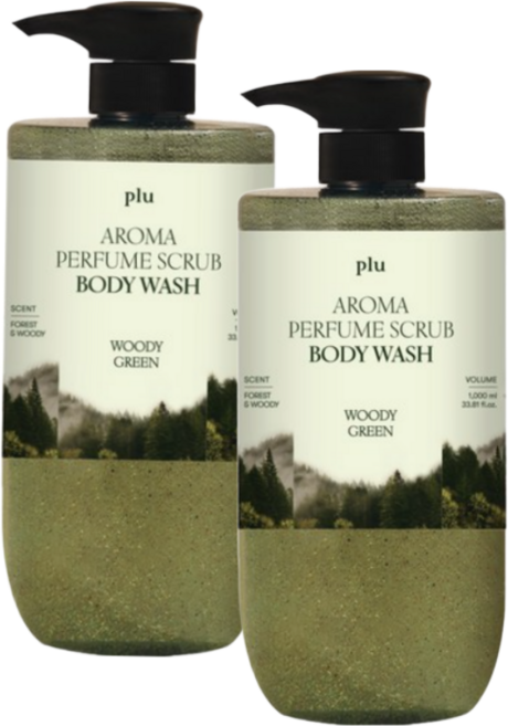 플루 아로마 퍼퓸 스크럽 바디워시 우디그린, 2개, 1L