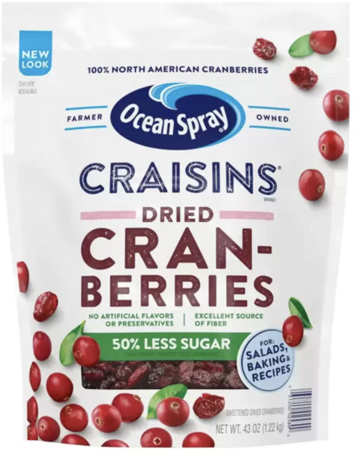 Ocean Spray Craisins 蔓越莓乾 糖份減少50%, 1221g, 1個