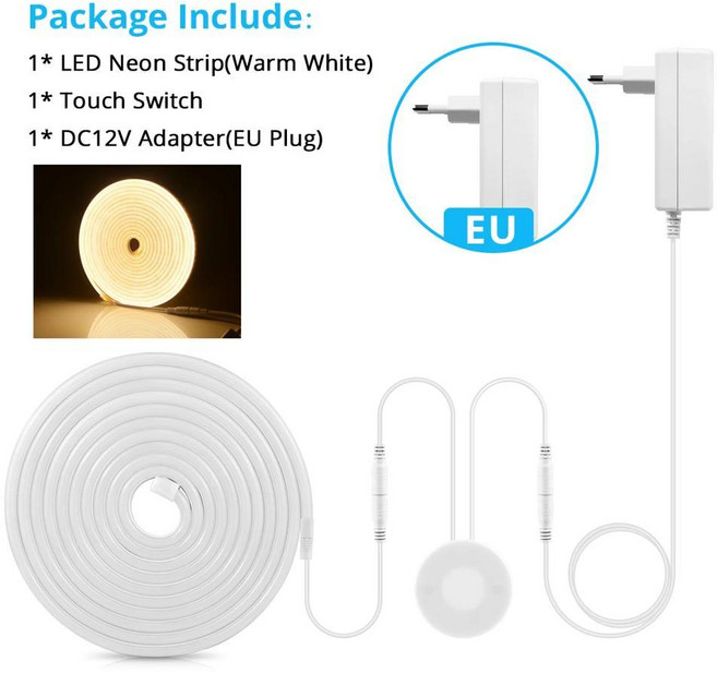 루나파몰F핸드 스윕 LED 네온 로프 조명 무단 터치 조광기 스위치 스트립 EU 전원 공급 장치 방수 220, [01] WHITE, [02] 2m, 01 WHITE_02 2m