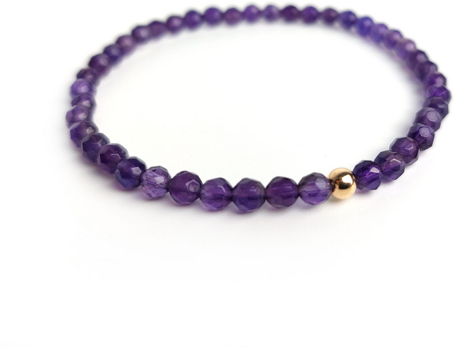 14K 금볼 골드 천연 자수정 원석 팔찌 2월 탄생석 4mm