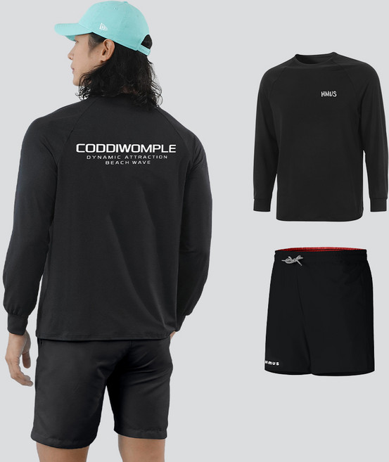 남자 루즈핏 긴팔 래쉬가드 상의 + 반바지 상하의 세트