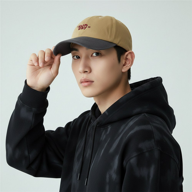 VITALO 투톤 레터링 데일리 볼캡 남녀공용 SUNDAY 자수 코튼 캐주얼 모자