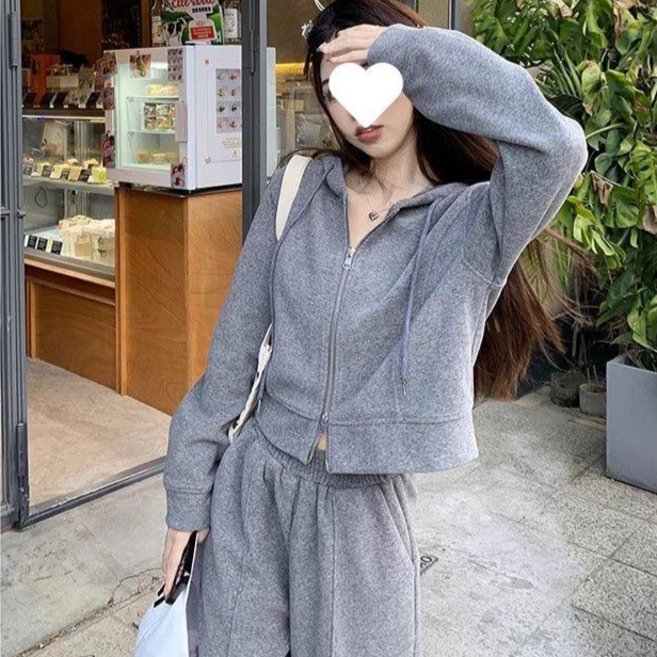 ANYOU 캐주얼 트레이닝 세트 여자 루즈핏 캐주얼 후드집업 와이드 팬츠 투피스