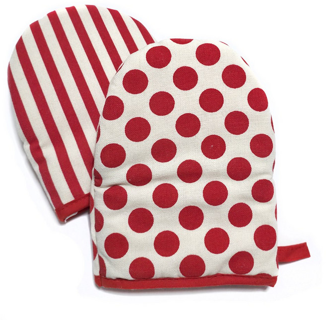 심플패턴 주방 오븐 장갑 2P, 1개, 레드세트