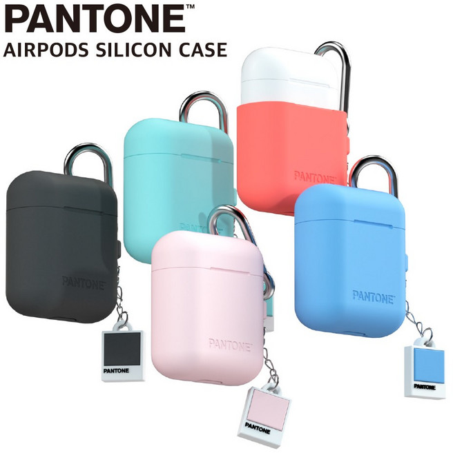 팬톤 에어팟 실리콘 케이스 키링포함 무선충전지원, 블루, 블루