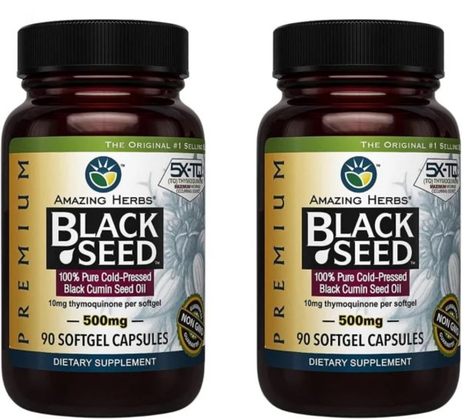 어메이징 허브 프리미엄 블랙 시드 오일 캡슐 글루텐 프리 비유전자변형 냉압착 니겔라 사티바 소화 뇌 에 90정 500mg (2팩), 90 Count (Pack of 1), 2개 - 쿠팡